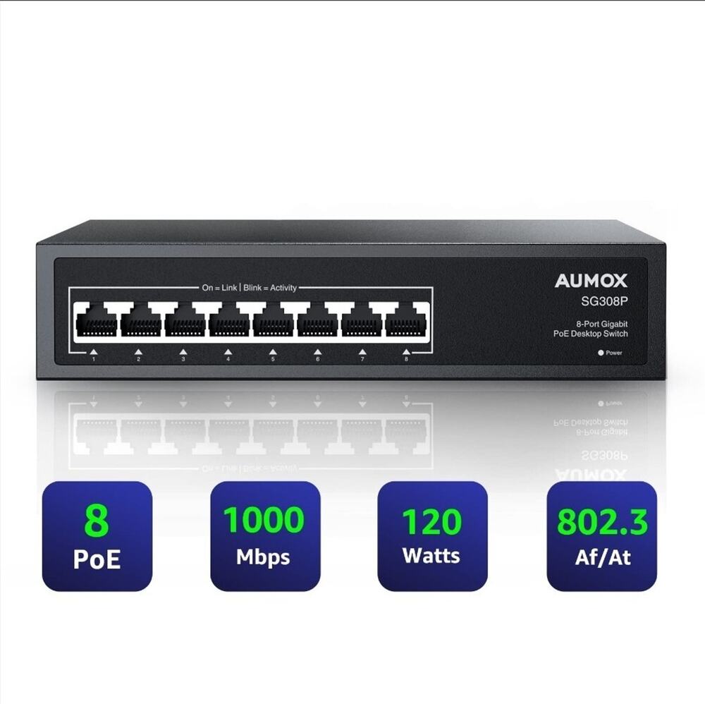 Aumox 8 Port Gigabit PoE Switch, 8 Port PoE 120W, Gigabit Ethernet Unmanaged ...